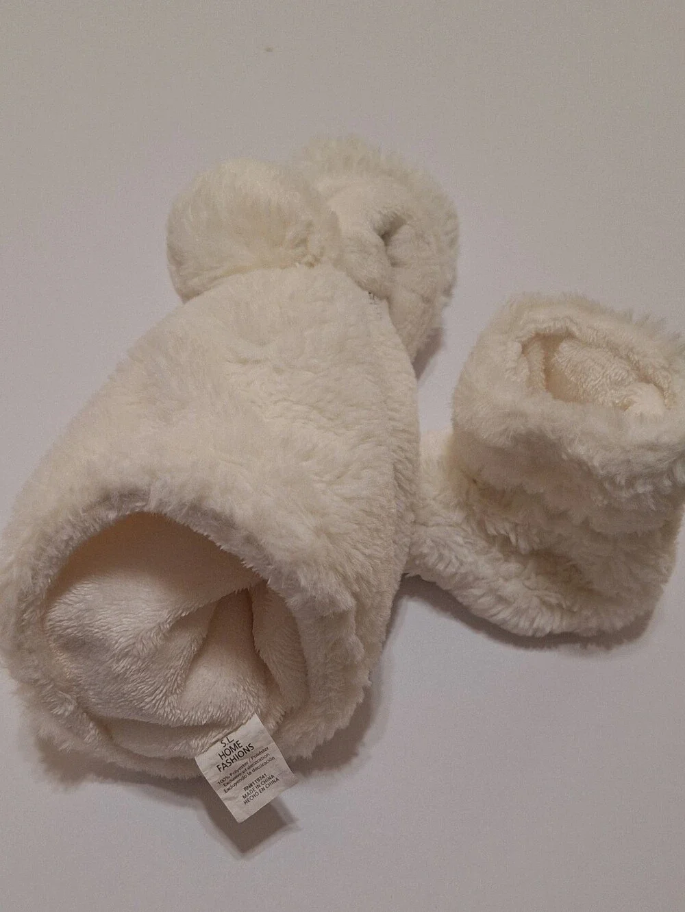 S.L. Fashions Plush Cream Bear Hat w/two Pom Ears And Plush Booties Baby Size OS
